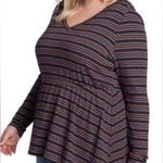 Lane Bryant  Size 18/20 Long Sleeve Baby Doll Top Striped Ribbed Knit Brown Navy Photo 0
