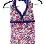 Beachsissi Tankini Top Removable Cups Halter Ruffle Floral Red Blue S Photo 0