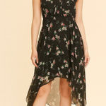 J Gee Dress 3x Black Floral Hankerchief Hem Pintuck Chiffon Photo 0