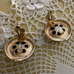 Vintage Ciner Clip on Earrings Gold Black Onyx Rhinestone Costume Statement Photo 4