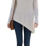 Apt. 9  Sweater Womens Small Ivory Asymmetrical Hem Open Knit Tunic Top Metallic Photo 0