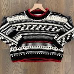 Spencer Vladimir Women's Mixed-Stitch Crop Sweater in Black, White, & Red Small Photo 5