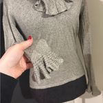 Ralph Lauren Lauren  Petite Cashmere Silk Blend Gray V-Neck Sweater with Ruffles Photo 1