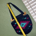 1970s Novelty Denim Geometric Aztec Wood Detail Top Handle Purse Photo 6