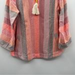 Soft Surroundings  Pink, Peach & Gray Striped Zip‎ Neck Tassel Sweater Size M Photo 2