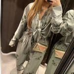 ZARA WOMAN SAGE GREEN SEQUIN SATIN EFFECT SHIRT Top Blouse SIZE Medium Photo 5