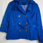 Grace Elements  Blue Belted Short Trench Pea Coat Jacket Women’s Size 12 Roll Tab Photo 3