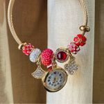 Elegant Gold & Red Bohemian Charm Bracelet with Watch One Size Stainless Steel Photo 5