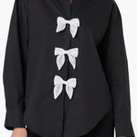 English Factory English Factor‎ Bow Poplin Button-Up Shirt Black Size Medium Photo 0