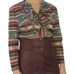 CHAPS 1990s Vintage  Brown Western Tribal Ruffle Blouse Large Southwestern Photo 3