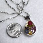 ATI Mexico 925 Spring Flowers Incased In Blown Glass Teardrop Pendant Necklace Silver Photo 2