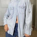Gloria Vanderbilt Blue and white striped button up shirt with a western vibe and metal grommet Photo 3
