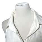 Monrow Gauze Cotton Henley Halter Collared Button Sleeveless Dress White Small Photo 7