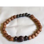 Source Unknown Intriguing Healing Wood Beads/ Agate Center/Black Hematite 6.5" Unisex Bracelet Photo 4