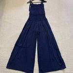 Tory Burch NWOT Smocked Shoulder-Tie Jumpsuit Size XS Navy Blue Photo 1