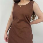 vintage boho minimalist earth tone brown linen blend shift dress sleeveless 14 Size L Photo 1
