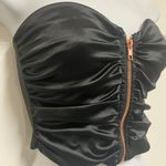 Blue Blush Black Satin Cropped Ruched Strapless Zip Cami Photo 5