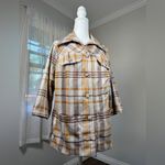 Vintage ‘70s Handmade Beige, Gold & Brown Plaid Button Front Lightweight Jacket Size XL Photo 4