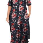Maxi Short Sleeve Casual Loose Floral Print Split Long Dress with Pockets 2XL Multi Size XXL Photo 2