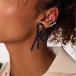 Free People  Brandy Bow‎ Dangles Beaded Earrings - Black - NWT Photo 1