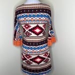 Judith March Mini Dress SMALL Southwestern Aztec Western Bell Sleeve Crochet Red Photo 3