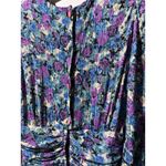 Vintage Floral Print Pleated Midi Dress Women's Long Sleeve Ruched Waist Purple Size 8 Photo 8