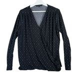 Banana Republic Womens Black White Polka Dot Faux Wrap Long Sleeve Top Sz M Photo 0