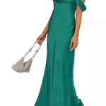 Adrianna Papell  Women's Satin Draped One-Shoulder Mermaid Gown Jungle Sz 10 Photo 2