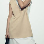 ZARA  CONTRASTING SHIRT DRESS - CAMEL/WHITE SZ M NWT Photo 0