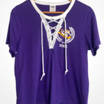 PINK - Victoria's Secret  Purple LSU Lace-Up Short Sleeve Top Large Photo 0