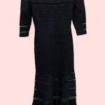 Tadashi Shoji Stunning  maxi dress navy with black mesh inserts mermaid magic Photo 1