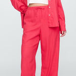 Gap Womens Size XS Linen Blend Pull On Mid Rise Pants Drawstring Pants Coral Photo 0