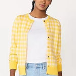 Draper James  RSVP Yellow Gingham Button Front Cardigan Sweater Photo 0