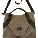 K2 Classic Fashion The Genova Hobo Tote Bag Green Canvas & Leather 18”x16” Brown Photo 0