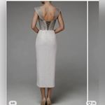 Elegant White and Silver Midi Dress Photo 2