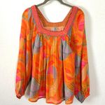 Anthropologie  Blank Bl-nk London Tessa Orange Silky Blouse Size Small Bohemian Photo 1