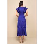 Lulus NWT  Stunning Desire Cobalt Blue Satin Pleated Tiered Midi Dress Ruffle M Photo 2