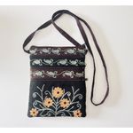 Toni Passport Five Zipper Black‎ Suede Embroidered Crossbody Bag Boho Photo 3