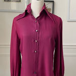 Vintage 70s Cranberry Crepe Dagger Barrymore Collar Blouse XS Red Photo 0