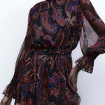 ZARA  Black Chiffon Floral Paisley High Neck Long Sleeve Mini Dress Size S Photo 0