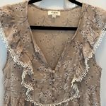 Umgee  Beige Floral Embroidered boho empire waist V neck flowy‎ dress size small Photo 1