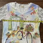 XCIT U.S.A. Vintage XCIT Tiedye Pastel 3/4 Sleeve Blouse Top Floral Berry Print Pink Purple Photo 4