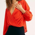 Free People  red/orange v neck top with wrap details  Photo 0