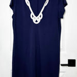 Lilly Pulitzer Navy Blue Pima Cotton T-Shirt Dress XL White Trim Coastal Grandma Photo 0