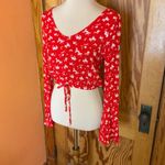 Full Tilt Red floral bell sleeve hippie crop top Photo 10