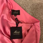 NWT Muse By Marchesa Gardenia One Sleeve Satin Dress in Size 0 & color “Punch” Pink Photo 7