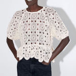 ZARA  Crochet Small Round Medallion Peplum Top Short Sleeve Cream Beige  White Photo 0