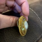 Gold Tone White Pearl Scarf Clip Western German Photo 2