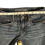 American Eagle  Womens Mid Rise Super Skinny 4 Long Jeans Whiskered Front Photo 2