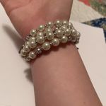 Women’s Stretchy Spiral Bracelet Beaded Faux Pearl Wedding Couple Bridal / Cross Silver Photo 3